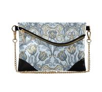 SyXIOP Women's PU Leather Clutch Purses Casual Key Chain Wallet for Wedding William Morris Tulips Blue Yellow Pattern