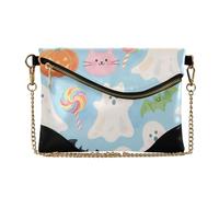 SyXIOP Women's PU Leather Clutch Purses Orange Halloween Pumpkin ghosts