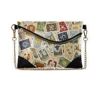 SyXIOP Women's PU Leather Clutch Purses Zipper Foldover Coin Purse Wallet for Party Tarot Cards Retro