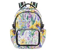 SyXIOP Yellow Daisy Lavender Clear School Backpack Cute Sturdy Bookbag with Padded Straps for School Work Travel, Age 7-18 mochila de viaje para nina