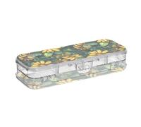 SyXIOP Yellow Flowers Bees Green Leaves Spring_4 Designed Plastic Pencil Box Double Deck Storage Pens Case For Kids With Snap And Lid