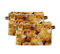 SyXIOP Yummy Popcorn storage baskets, Foldable and waterproof pantry baskets with sturdy handle stuff square for home toy 2 pack