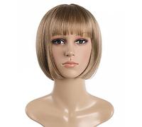 SYXLCYGG Short Brown Bob Wig with Flame Retardant Bangs 25cm Straight Silky and Fluffy Synthetic Wig for Women Black Daily Use (Free Wig Cap)