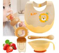 SYXLS 4-Piece Set Baby Fruit Food Feeder, 3 Month+, Multi Functional Auxiliary Food Bowl, Silicone Bib, Baby Food Spoon, Bite Fun, Bpa Free Silicone Feeder Fruit Pacifier for Toddler Teething