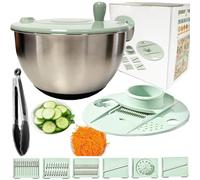 SYXLTSH 3 IN 1 Salad Spinner + Vegetable Chopper Peeler + Egg Yolk Separator, 5L Large Lettuce Spinner Washer Dyer, with 5 Blades Slicer Cutter Veggie Chopper (304 Stainless Steel Bowl)