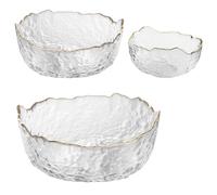 SYXLTSH Glass Salad Bowl Irregular Lotus Flower Shape Serving Bowls, Mixing Nut Bowls for Kitchen Fruist, Snack, Dessert, and Ice Cream Candy Dishes (Crystal Clear with Gold Rim, Set of 3 (L,M,S))