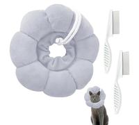 Syylqyr 3 PCS Soft Adjustable Cat Cone Collar & Combs, Grey, One Size, Prevent Licking & Biting, Post Op Care, Cat & Dog Under 5.5 lbs