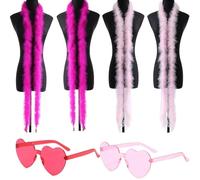 Syylqyr 6 PCS Pink Feather Boa, Feather Boa Pink, Feather Boas Multipack Set, Total Length 8m Feather Boas 2 PCS Heart Sunglasses for Party Bulk Wedding Costume Concert Home Decoration