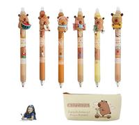 Syylqyr 7 Pcs Stationery Set, 6 Pcs Capybara Pens and 1 Capybara Pencil Case, Unique Design Erasable Pens Blue Very Suitable for Schools and Offices Cute Erasable Blue Penss (0.5mm Pen)