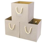 SYYOFUE Fabric Cube Storage Bins Beige Storage Boxes Set 13x13x13 inch Baskets with Handle for home&office organization