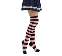 SYYWLYAP Womens Thigh High Socks Athletic Stripe Cute Colorful Over the Knee High Sock Colorful Long Tube Sock, Black+pink Stripeue- 1 Pack, One size