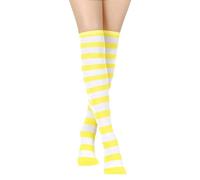 SYYWLYAP Womens Thigh High Socks Athletic Stripe Cute Colorful Over the Knee High Sock Colorful Long Tube Sock, Yellow+white Stripeue- 1 Pack, One size