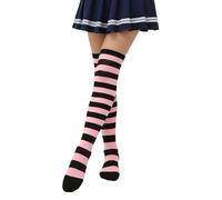 SYYWLYAP Womens Thigh High Socks Athletic Stripe Cute Colorful Over the Knee High Sock Colorful Long Tube Sock, Black+pink Stripeue- 1 Pack, One size