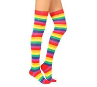 SYYWLYAP Womens Thigh High Socks Athletic Stripe Cute Colorful Over the Knee High Sock Colorful Long Tube Sock, Colorful Rainbow- 1 Pairs, One size