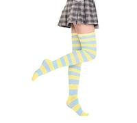 SYYWLYAP Womens Thigh High Socks Athletic Stripe Cute Colorful Over the Knee High Sock Colorful Long Tube Sock, Yellow+blue Stripeue- 1 Pack, One size