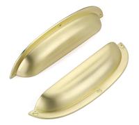 SYZOW 6 Pack Shell Cup Handles, Brushed Gold Drawer Pull Handles, Semi Circle Retro Solid 128mm Hole Center Cabinet Handles for Drawer,Cupboard, Dresser