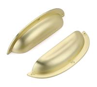 SYZOW 6 Pack Shell Cup Handles, Vintage Drawer Pull Handles, Semi Circle Retro Solid 64mm Hole Center Cabinet Handles for Drawer,Cupboard, Dresser (6, Brushed Gold, Hole Center 96mm)