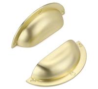 SYZOW 6 Pack Shell Cup Handles, Vintage Drawer Pull Handles, Semi Circle Retro Solid 64mm Hole Center Cabinet Handles for Drawer,Cupboard, Dresser (6, Brushed Gold, Hole Center 64mm)