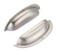 SYZOW 6 Pack Shell Cup Handles, Vintage Drawer Pull Handles, Semi Circle Retro Solid 64mm Hole Center Cabinet Handles for Drawer,Cupboard, Dresser (6, Brushed Nickel, Hole Center 96mm)