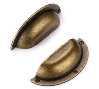 SYZOW 6 Pack Shell Cup Handles, Vintage Drawer Pull Handles, Semi Circle Retro Solid 64mm Hole Center Cabinet Handles for Drawer,Cupboard, Dresser (6, Antique Brass, Hole Center 64mm)