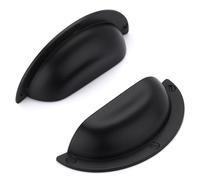 SYZOW 6 Pack Shell Cup Handles, Vintage Drawer Pull Handles, Semi Circle Retro Solid 64mm Hole Center Cabinet Handles for Drawer,Cupboard, Dresser (6, Black, Hole Center 64mm)