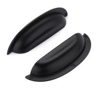 SYZOW 6 Pack Shell Cup Handles, Vintage Drawer Pull Handles, Semi Circle Retro Solid 64mm Hole Center Cabinet Handles for Drawer,Cupboard, Dresser (6, Black, Hole Center 96mm)