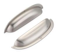 SYZOW 6 Pack Shell Cup Handles, Vintage Drawer Pull Handles, Semi Circle Retro Solid 64mm Hole Center Cabinet Handles for Drawer,Cupboard, Dresser (6, Brushed Nickel, Hole Center 128mm)
