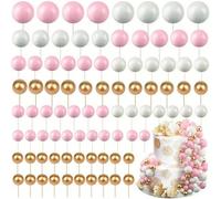 Syzplnwy 108 Pcs Foam Ball Cake Toppers for DIY Cupcake Inserts, Baking Decoration at Birthday Parties, Weddings, Anniversaries(Pink White Gold)
