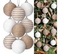 Syzplnwy 12 Pcs 6cm Boho Farmhouse Christmas Hanging Ball Ornaments - Jute Rope Rustic Decor with Neutral Finish, Ideal for Tree Holiday Wreath Garland Wedding Home Décor