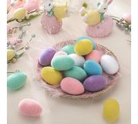 Syzplnwy 24 Pcs Flocked Easter Eggs Decor 2.4 Inch, 6 Pastel Colors, Vase Fillers & Tree Hanging Ornaments for Spring Party, Home Basket Table Décor