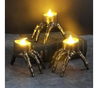 Syzplnwy 3 Pack Creepy Skeleton Hand Lights - Battery Powered Halloween Decor with Flickering Flameless Candles, Spooky Tabletop Night Light for Indoor Haunted House Ambiance