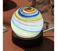 Syzplnwy 3D Crystal Ball Night Light - Moon & Solar System Design with Wooden Base, 3-Color Temperature Dimmable LED, for Living Room & Office, Great Gift for Christmas & Birthdays
