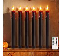 Syzplnwy 6-Pack Black Flameless Candles - 9.8'' Flickering LED Taper Candles with Remote Control & Timer, Dimmable Battery-Operated Halloween Candles for Party Decor, Haunted House, Spooky Events