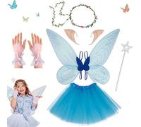 Syzplnwy 6PCS Butterfly Wings & Magic Wand Set - Rainbow Glitter Fairy Princess Costume Accessories for Kids, Dress-Up Pretend Play, Birthday Party Favors, Stage Performance Props