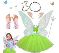 Syzplnwy 6PCS Butterfly Wings & Magic Wand Set - Rainbow Glitter Fairy Princess Costume Accessories for Kids, Dress-Up Pretend Play, Birthday Party Favors, Stage Performance Props