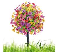 Syzplnwy Artificial Flower Garden Stakes - Eucalyptus & Blooming Stems with Ground Spikes, Vibrant Decor for Spring-to-Summer Yards, Pathways & Porches