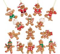 Syzplnwy Christmas Gingerbread Man Ornaments 15 Pack - Assorted Hanging Decorations for Tree & Home Decor, Ready to Hang Strings