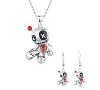 Syzplnwy Gothic Voodoo Doll Jewelry Set - Necklace & Earrings with Dark Victorian Charm, Witchy Statement Accessories for Halloween & Alternative Fashion