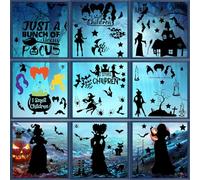 Syzplnwy Hocus Pocus Halloween Window Cling Stickers, 9 Sheets Double-Sided, Witch Bats Silhouettes Decal for Glass Door Decor Home Haunted House Party Supplies