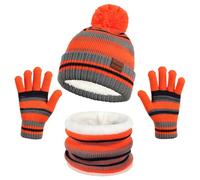 Syzplnwy Kids Winter Hat Scarf Gloves Set | Thermal Fleece Lined 3-in-1 Accessories | Touchscreen Mittens for Boys Girls Ages 6-10