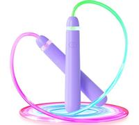 Syzplnwy LED Jump Rope for Adults and Kids - Rechargeable Adjustable Skipping Rope with 3 Light Modes, Comfort Handles (Fitness Exercise), Purple