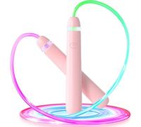 Syzplnwy LED Jump Rope for Adults and Kids - Rechargeable Adjustable Skipping Rope with 3 Light Modes, Comfort Handles (Fitness Exercise), Pink
