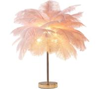 Syzplnwy Pink Ostrich Feather Table Lamp - Luxury Elegant Bedside Light with Lampshade for Night Use in Living Room Bedroom Home Décor