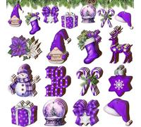 Syzplnwy Purple Christmas Wooden Ornaments Set - 24/48 Pcs Festive Tree Decor with Snowman, Gnome & Reindeer for Unique Xmas Styling