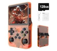 Syzplnwy R36S Retro Handheld Game Console with 3.5 Inch IPS Screen, 3500mAh Battery, 128GB TF Card, 20,000+ Games, Open Source Linux System for Teens & Adults, Orange
