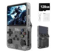 Syzplnwy R36S Retro Handheld Game Console with 3.5 Inch IPS Screen, 3500mAh Battery, 128GB TF Card, 20,000+ Games, Open Source Linux System for Teens & Adults, Black