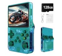Syzplnwy R36S Retro Handheld Game Console with 3.5 Inch IPS Screen, 3500mAh Battery, 128GB TF Card, 20,000+ Games, Open Source Linux System for Teens & Adults, Green