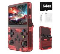 Syzplnwy R36S Retro Handheld Game Console with 3.5 Inch IPS Screen, 3500mAh Battery, 64GB TF Card, 15,000+ Games, Open Source Linux System for Teens & Adults, Red