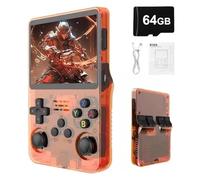 Syzplnwy R36S Retro Handheld Game Console with 3.5 Inch IPS Screen, 3500mAh Battery, 64GB TF Card, 15,000+ Games, Open Source Linux System for Teens & Adults, Orange