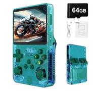 Syzplnwy R36S Retro Handheld Game Console with 3.5 Inch IPS Screen, 3500mAh Battery, 64GB TF Card, 15,000+ Games, Open Source Linux System for Teens & Adults, Green
